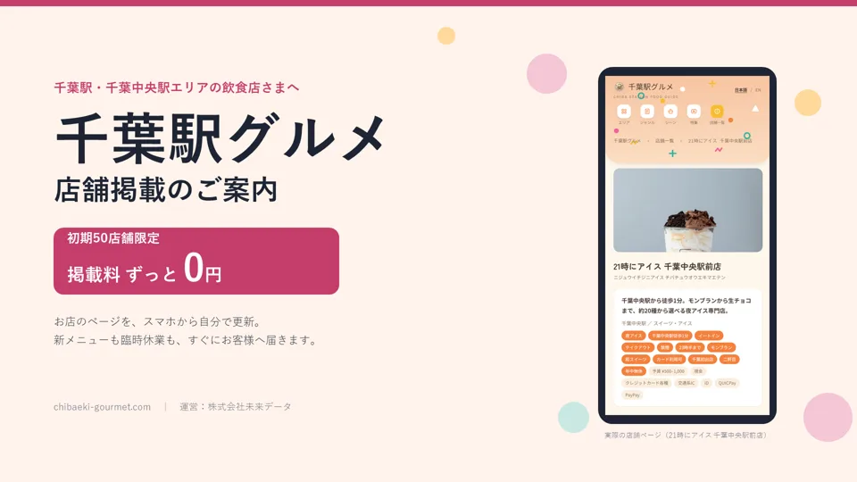 資料「千葉駅グルメ 店舗掲載のご案内」の表紙